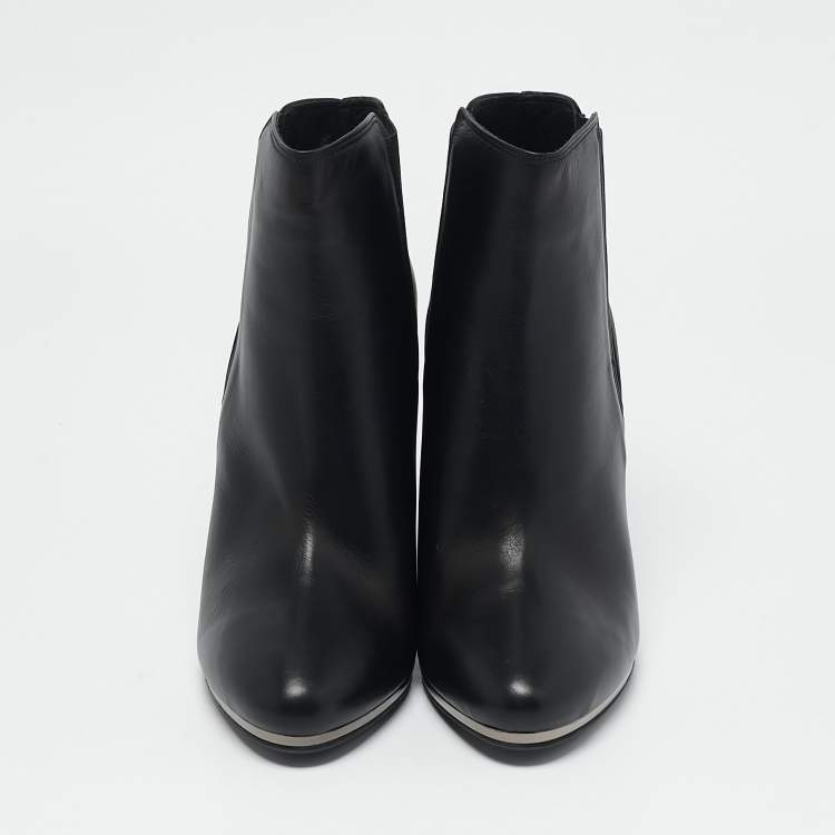 Pre Owned Le Silla Black Leather Wedge Ankle Boots Size 39