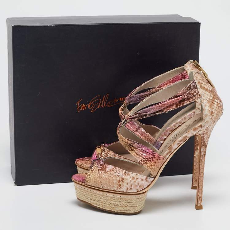 Pre Owned Le Silla Multicolor Snakeskin Platform Sandals Size 37.5