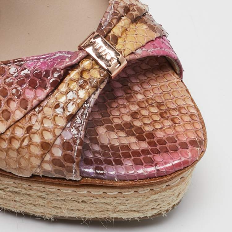 Pre Owned Le Silla Multicolor Snakeskin Platform Sandals Size 37.5