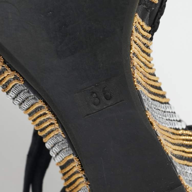 Pre Owned Le Silla Black Satin Embellished Ankle Strap Sandals Size 36