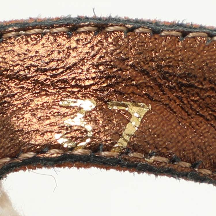 Pre Owned Le Silla Brown/Beige Canvas and Suede Crystal Embellished Wedge Sandals Size 37
