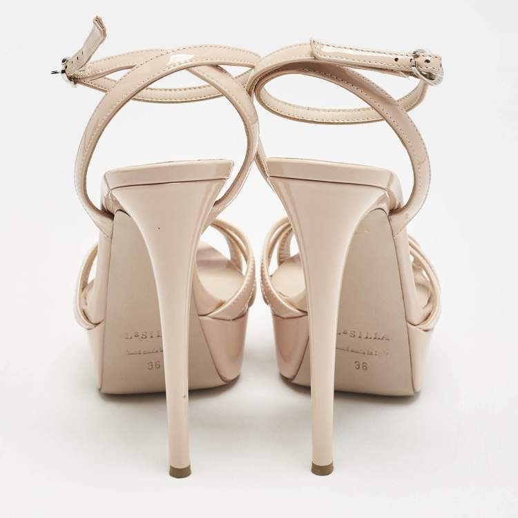 Pre Owned Le Silla Beige Patent Leather Lola Platform Sandals Size 36