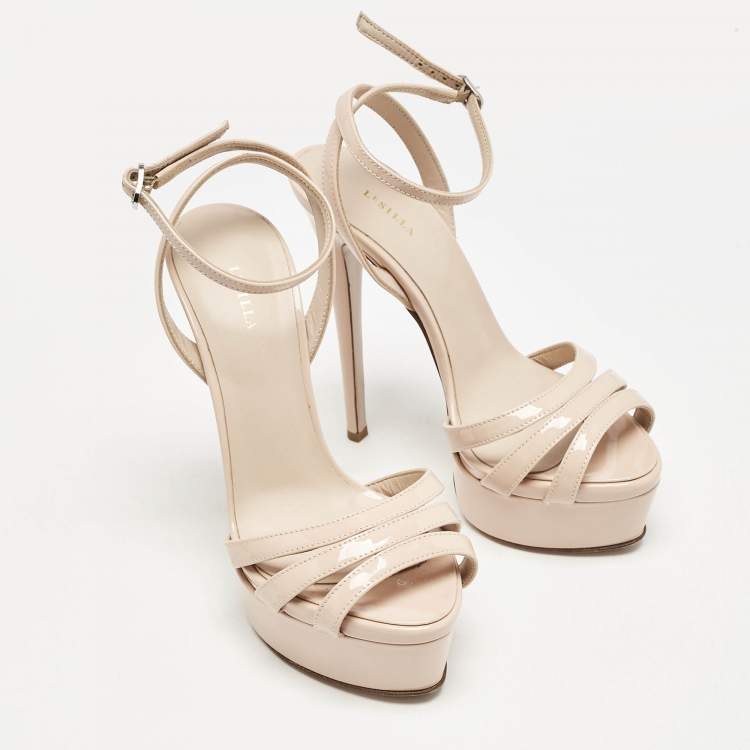 Pre Owned Le Silla Beige Patent Leather Lola Platform Sandals Size 36