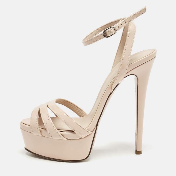 Pre Owned Le Silla Beige Patent Leather Lola Platform Sandals Size 36