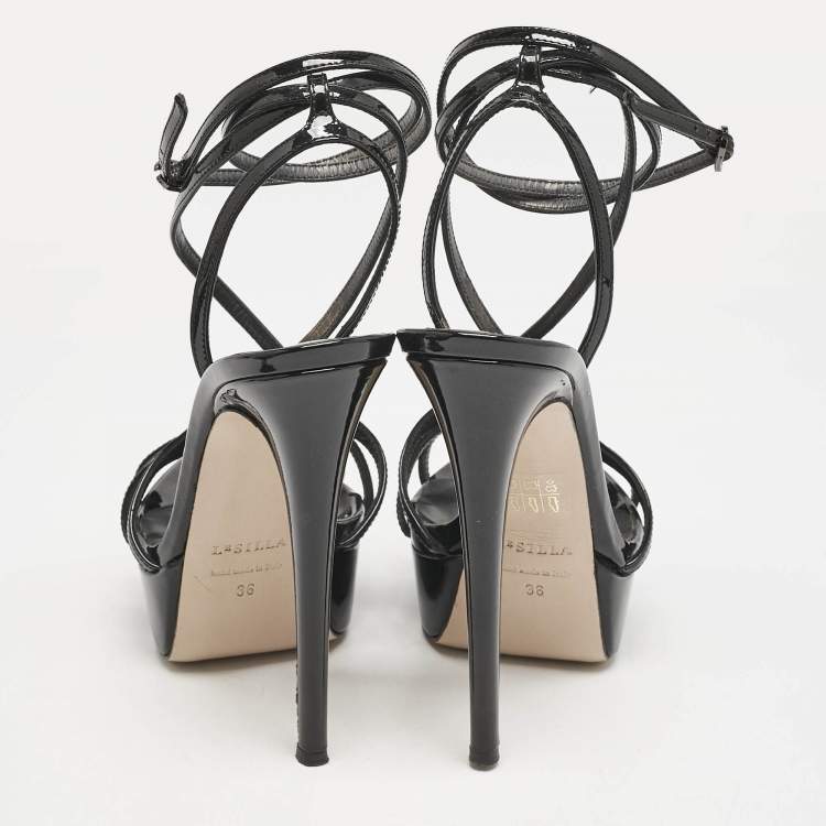 Pre Owned Le Silla Black Patent Leather Belen Ankle Strap Sandals Size 36