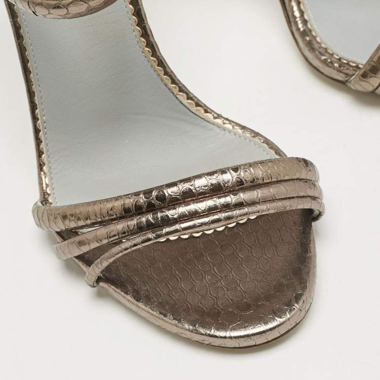 Pre Owned Le Silla Metallic Snakeskin Embossed Leather Strappy Ankle Strap Sandals Size 37
