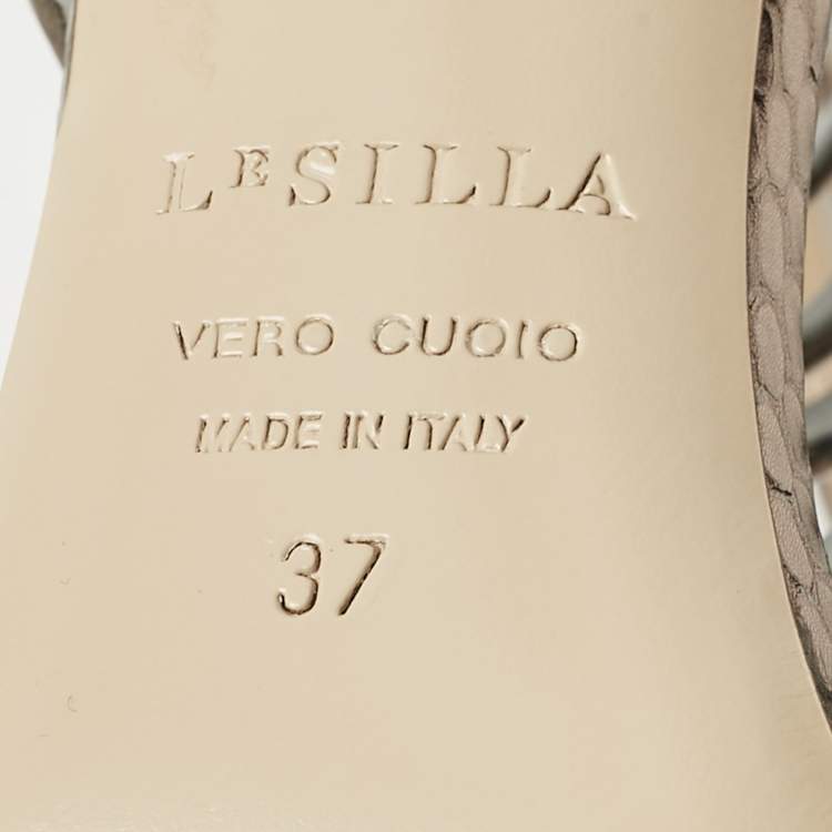 Pre Owned Le Silla Metallic Snakeskin Embossed Leather Strappy Ankle Strap Sandals Size 37