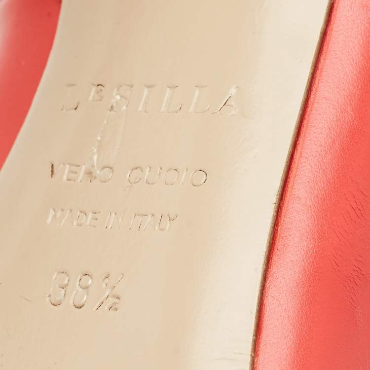 Pre Owned Le Silla Red Leather Gabry Peep Toe Pumps Size 38.5