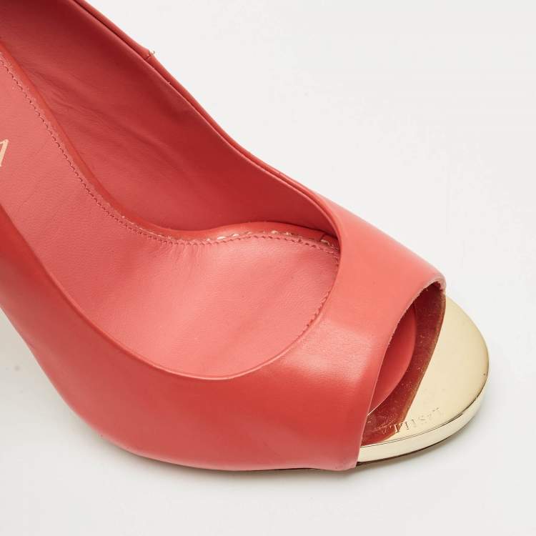 Pre Owned Le Silla Red Leather Gabry Peep Toe Pumps Size 38.5