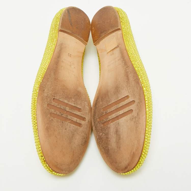 Pre Owned Le Silla Yellow Suede Crystal Embellished Ballet Flats Size 39