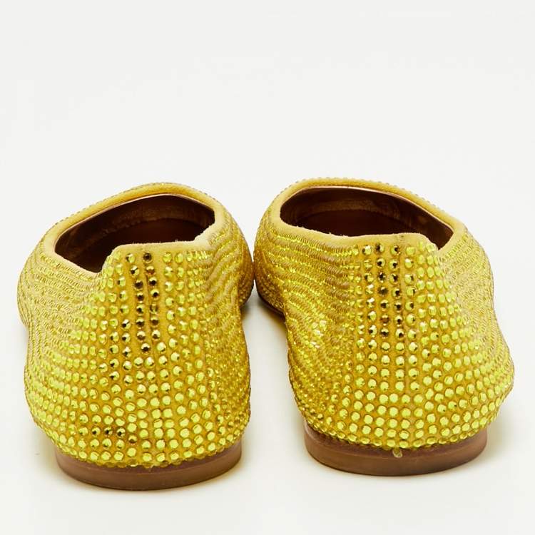 Pre Owned Le Silla Yellow Suede Crystal Embellished Ballet Flats Size 39
