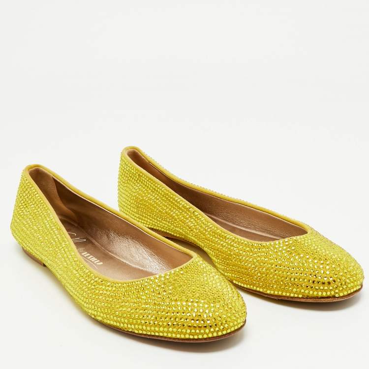 Pre Owned Le Silla Yellow Suede Crystal Embellished Ballet Flats Size 39