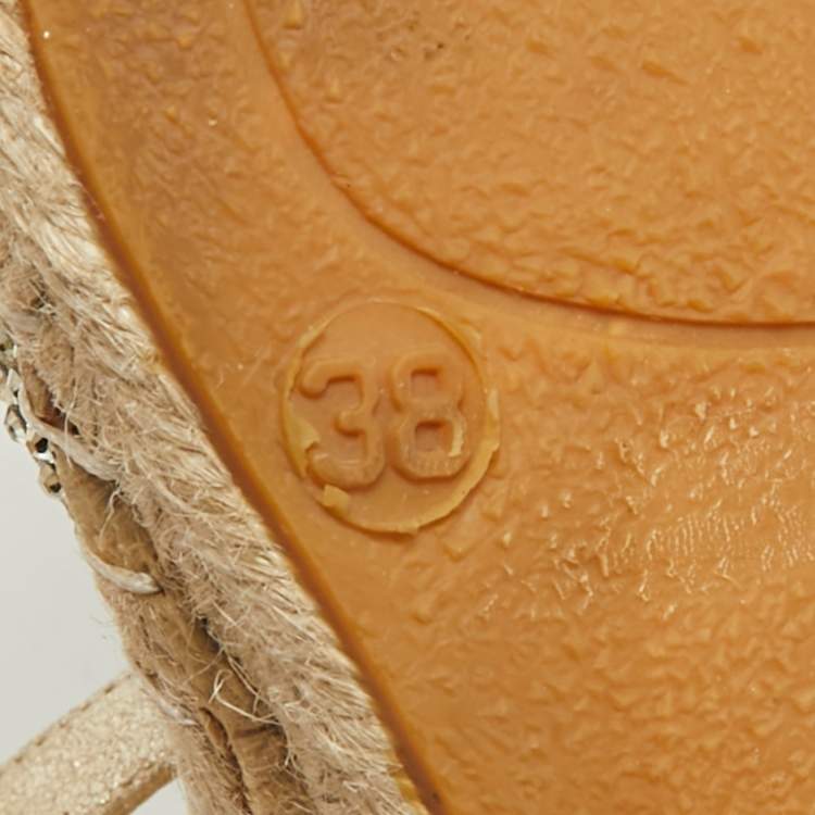 Pre Owned Le Silla Gold Leather and Suede Crystal Embellished Espadrille Wedge Sandals Size 38