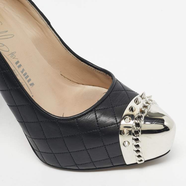 Pre Owned Le Silla Black Quilted Leather Spikes Platform Pumps Size 36.5