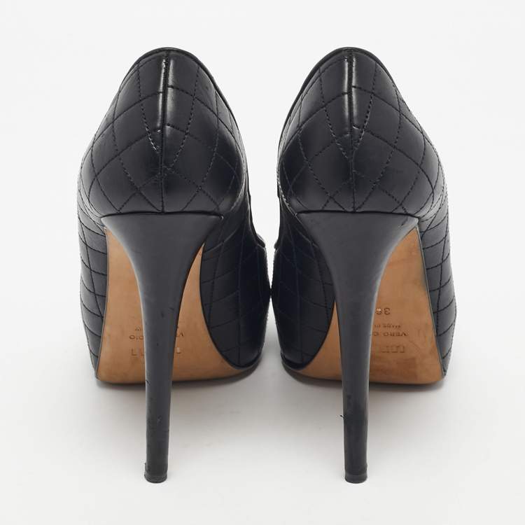 Pre Owned Le Silla Black Quilted Leather Spikes Platform Pumps Size 36.5