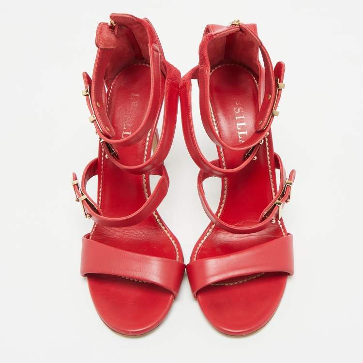 Pre Owned Le Silla Red Leather and Suede Minerva Strappy Sandals Size 38