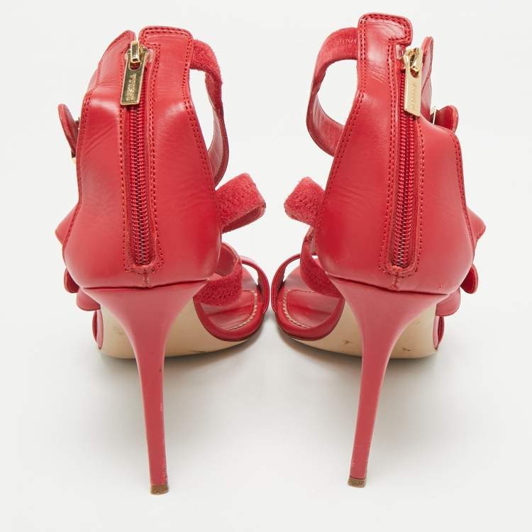 Pre Owned Le Silla Red Leather and Suede Minerva Strappy Sandals Size 38