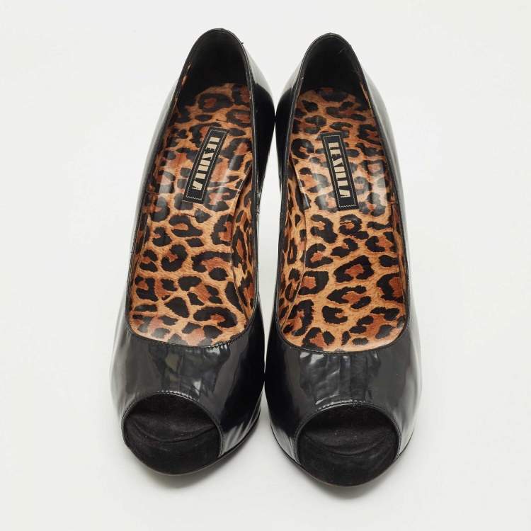 Pre Owned Le Silla Black Patent Leather Peep Toe Platform Pumps Size 36.5