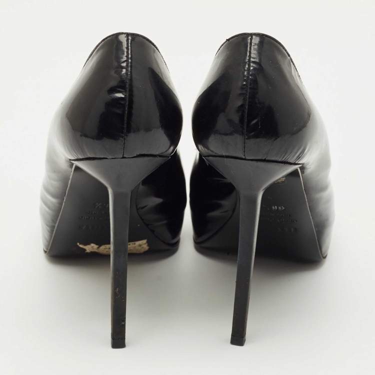 Pre Owned Le Silla Black Patent Leather Peep Toe Platform Pumps Size 36.5