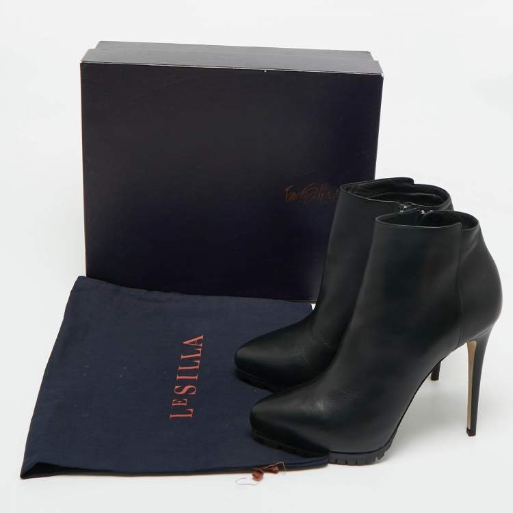 Pre Owned Le Silla Black Leather Ankle Length Boots Size 40