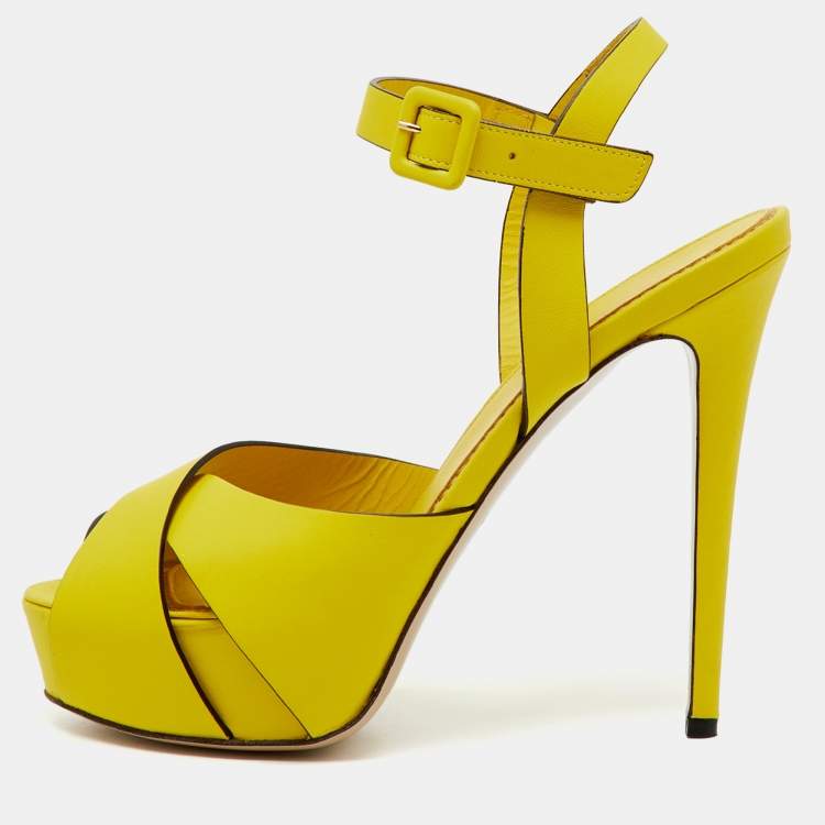 Pre Owned Le Silla Yellow Leather Ankle Strap Platform Sandals Size 39