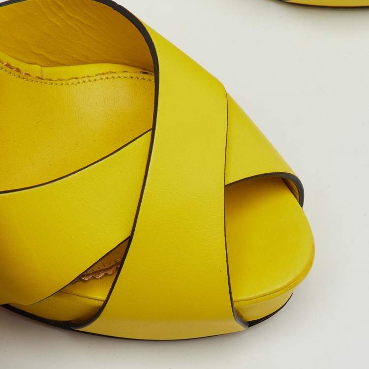 Pre Owned Le Silla Yellow Leather Ankle Strap Platform Sandals Size 39