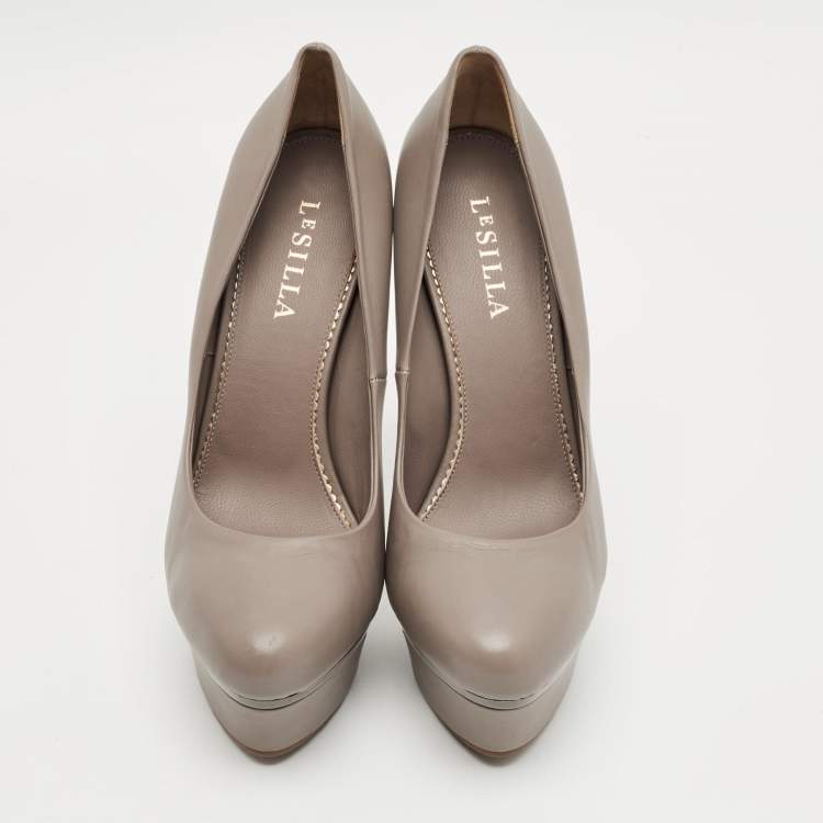Pre Owned Le Silla Grey Leather Round Toe Platform Pumps Size 40