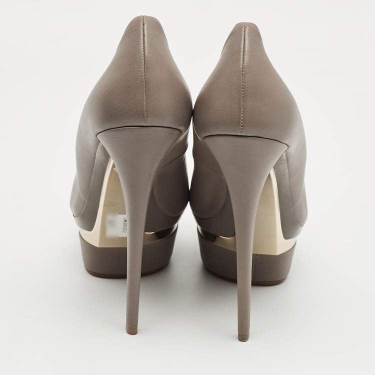 Pre Owned Le Silla Grey Leather Round Toe Platform Pumps Size 40