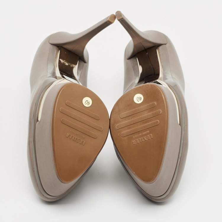 Pre Owned Le Silla Grey Leather Round Toe Platform Pumps Size 40