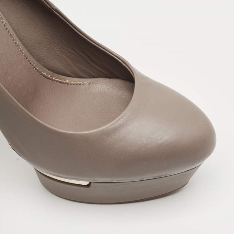 Pre Owned Le Silla Grey Leather Round Toe Platform Pumps Size 40