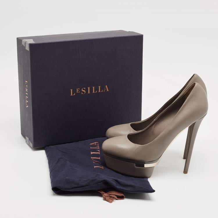 Pre Owned Le Silla Grey Leather Round Toe Platform Pumps Size 40