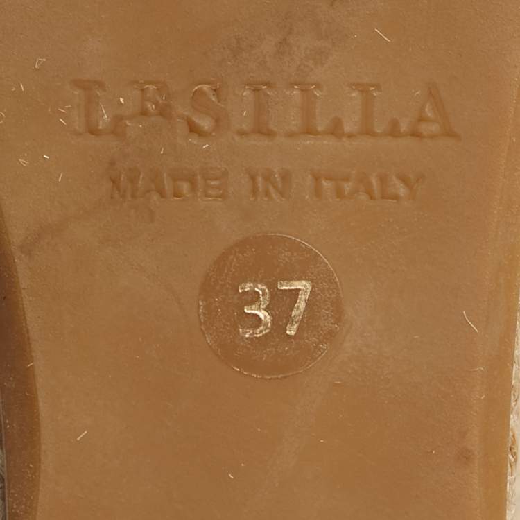 Pre Owned Le Silla Gold Suede Crystal Embellish Espadrille Wedge Sandals Size 37