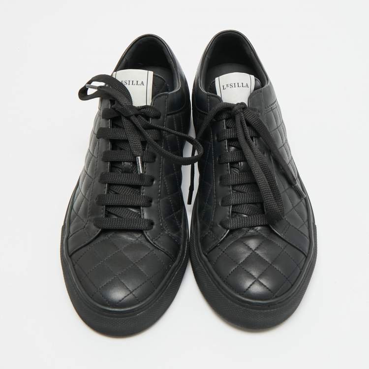 Pre Owned Le Silla Size 37 Black Leather Lace Up Sneakers