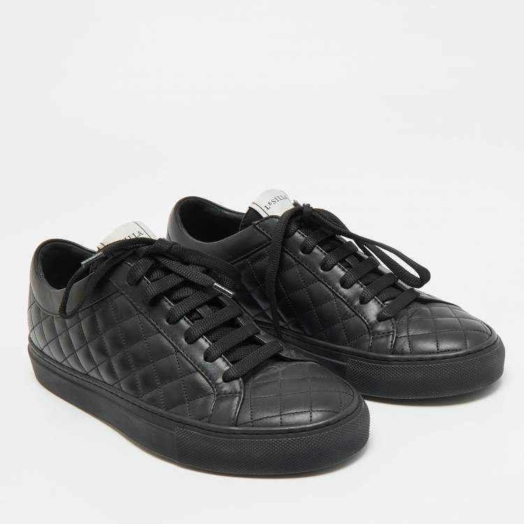 Pre Owned Le Silla Size 37 Black Leather Lace Up Sneakers