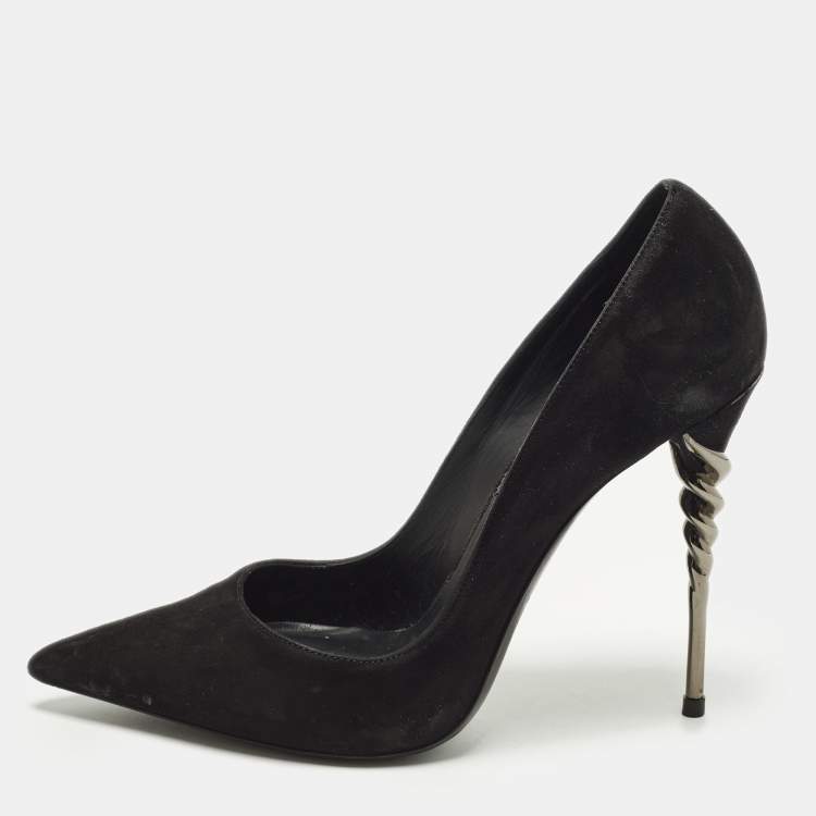 Pre Owned Le Silla Size 38 Black Suede Spiral Heel Pumps