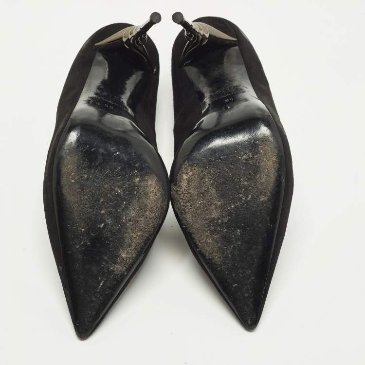 Pre Owned Le Silla Size 38 Black Suede Spiral Heel Pumps