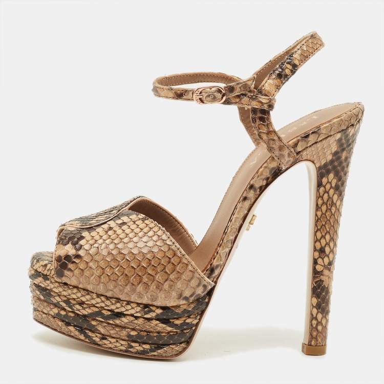 Pre Owned Le Silla Size 38 Beige Python Platform Sandals