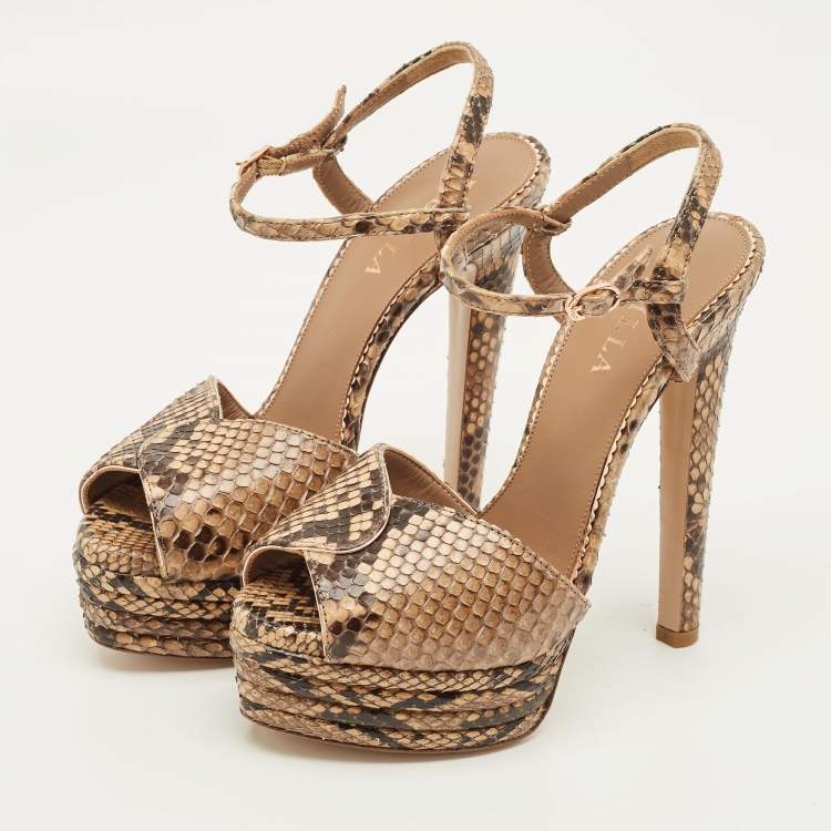 Pre Owned Le Silla Size 38 Beige Python Platform Sandals