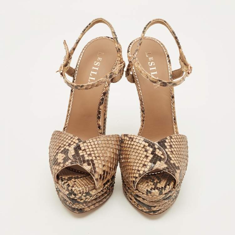 Pre Owned Le Silla Size 38 Beige Python Platform Sandals