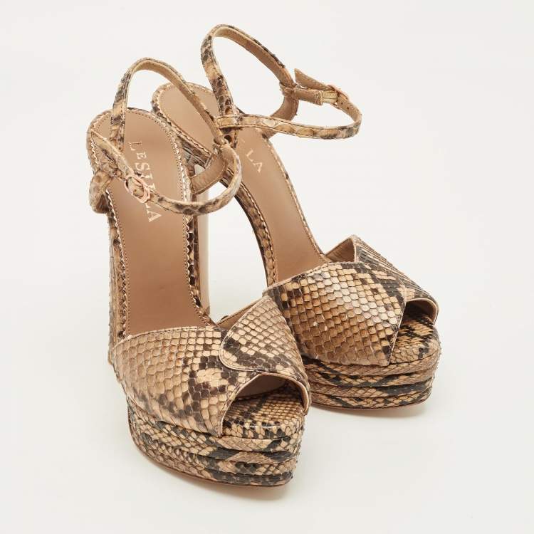 Pre Owned Le Silla Size 38 Beige Python Platform Sandals