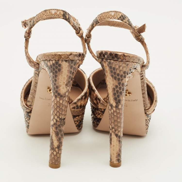 Pre Owned Le Silla Size 38 Beige Python Platform Sandals