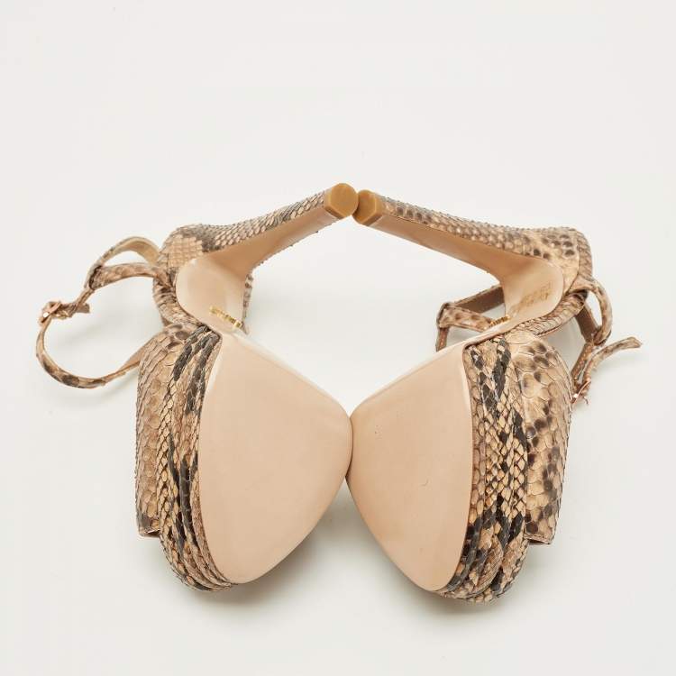 Pre Owned Le Silla Size 38 Beige Python Platform Sandals
