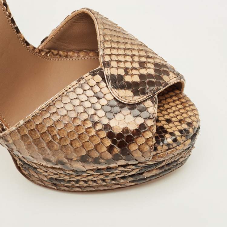 Pre Owned Le Silla Size 38 Beige Python Platform Sandals