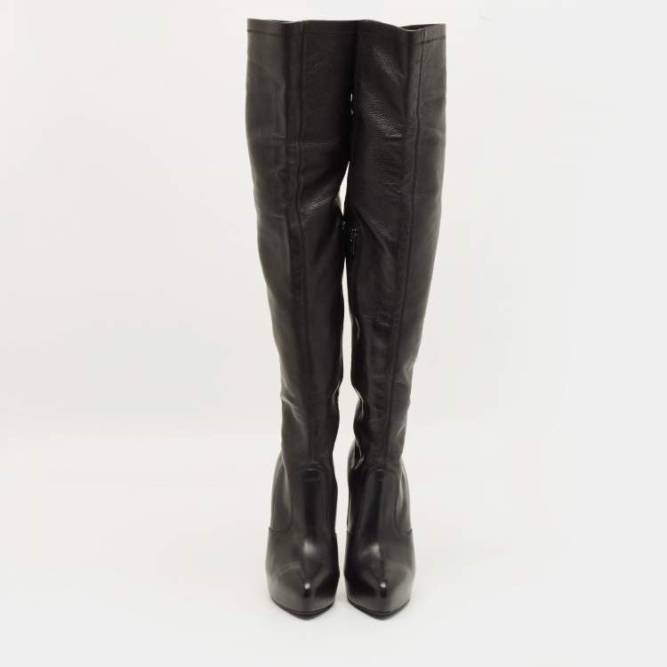 Pre Owned Le Silla Size 40 Black Leather Over The Knee Boots
