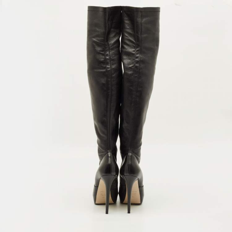 Pre Owned Le Silla Size 40 Black Leather Over The Knee Boots