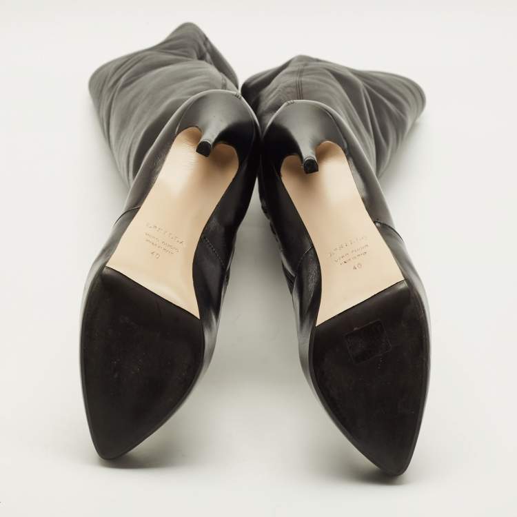 Pre Owned Le Silla Size 40 Black Leather Over The Knee Boots