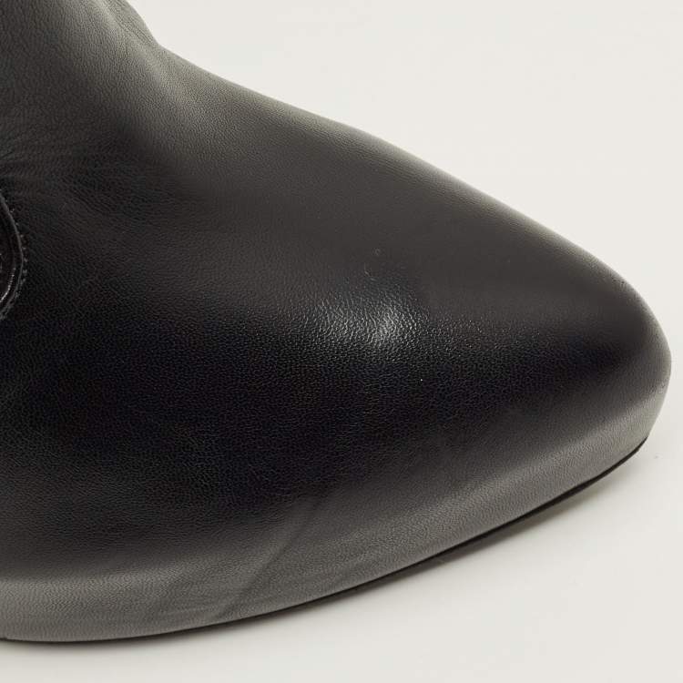 Pre Owned Le Silla Size 40 Black Leather Over The Knee Boots