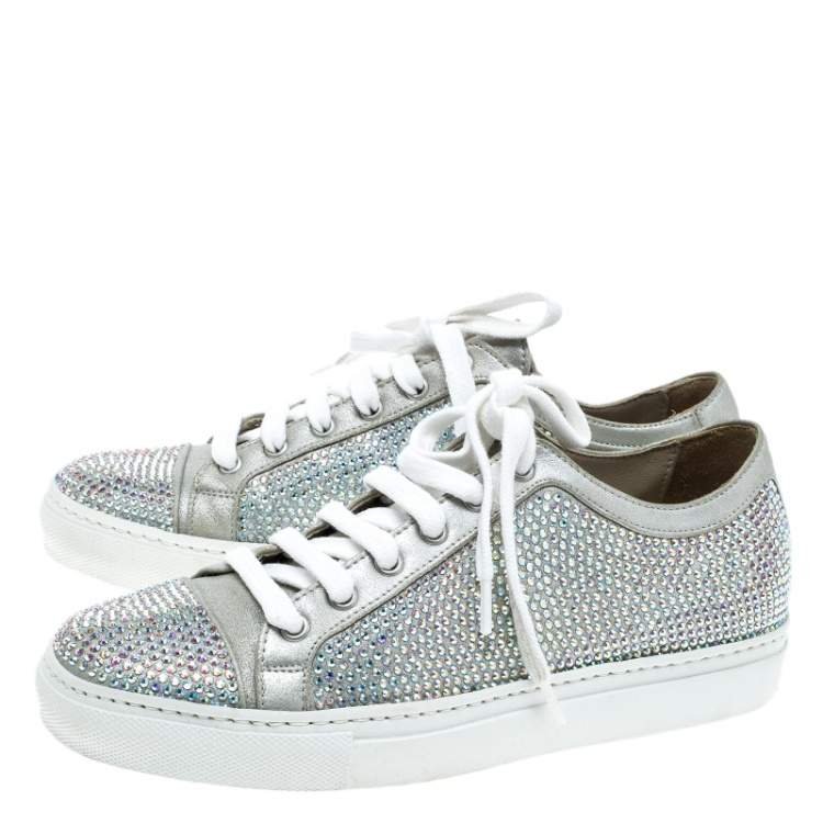 Pre Owned Le Silla Grey Crystal Embellished Suede Lace Up Sneakers Size 36
