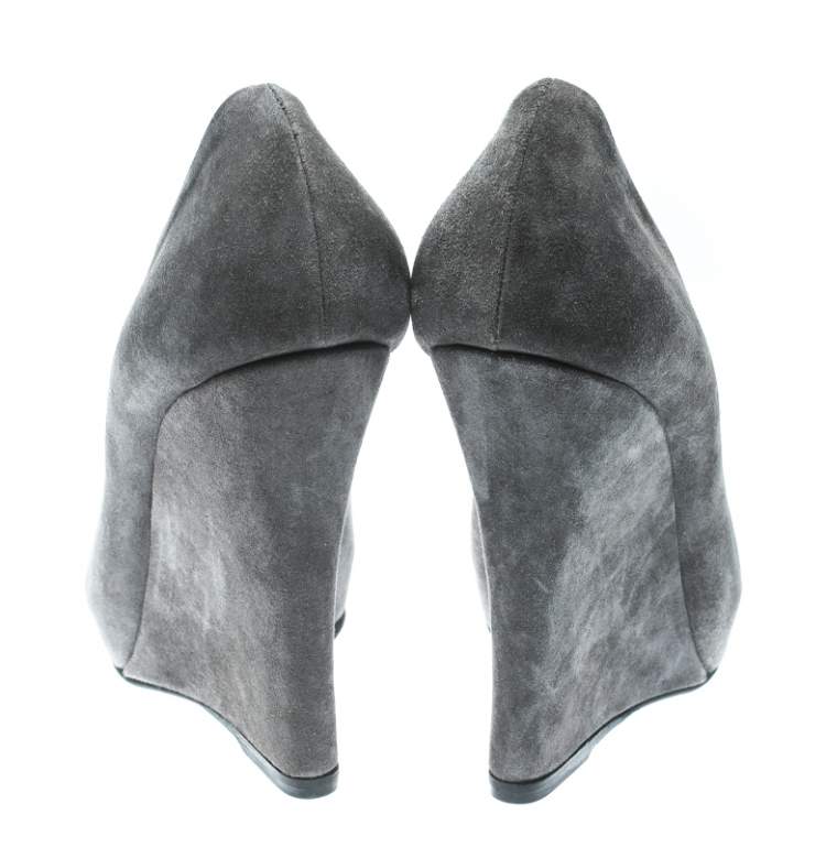 Pre Owned Le Silla Grey Suede Pointed Toe Wedge Pumps Size 36.5