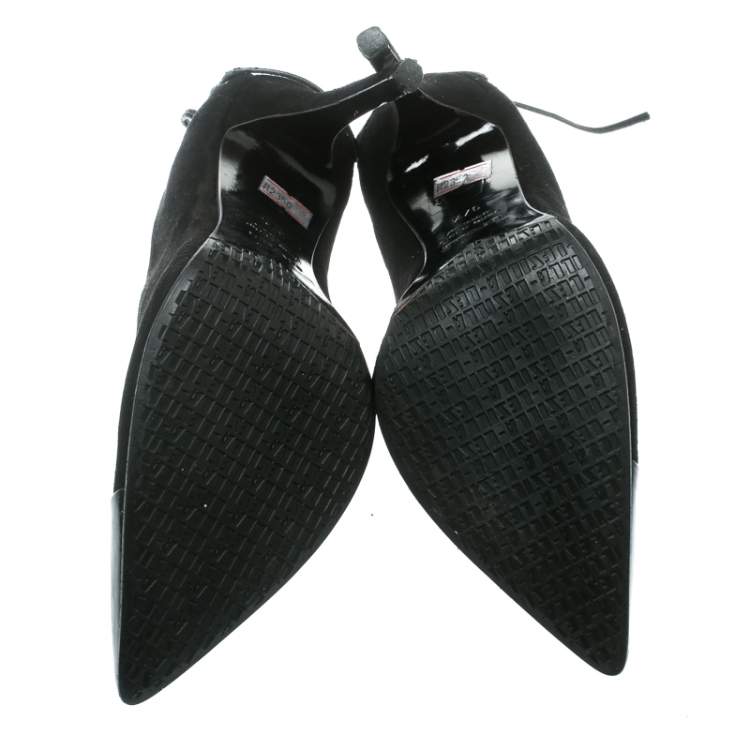 Pre Owned Le Silla Black Suede/Patent Lather Cap Toe Ankle Boots Size 37.5